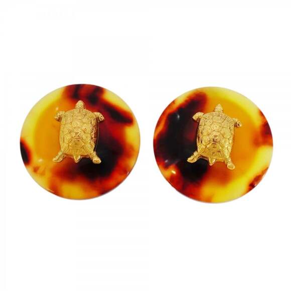 Chanel Tortoiseshell Turtle Circle Earrings GP Plated Gold for Women